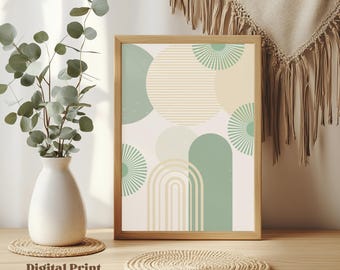 Boho Geometric Wall Art Print, Minimalist Abstract Poster (Digital Download)