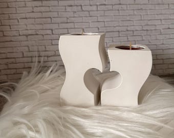 Heart Candle Holders, Handmade Keraflott Couple Decor, Minimalist Gift