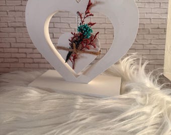 Handmade Raysin Heart Sculpture with Dried Flowers, Modern Home Decor