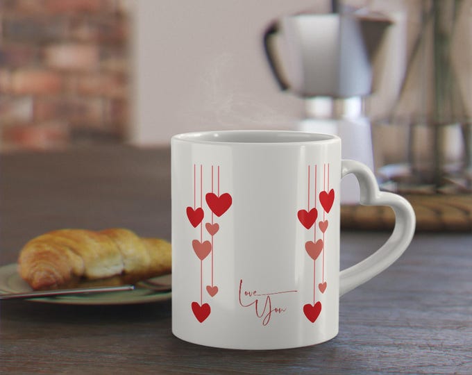 Falling Hearts Mug | Red Valentine Heart Pattern