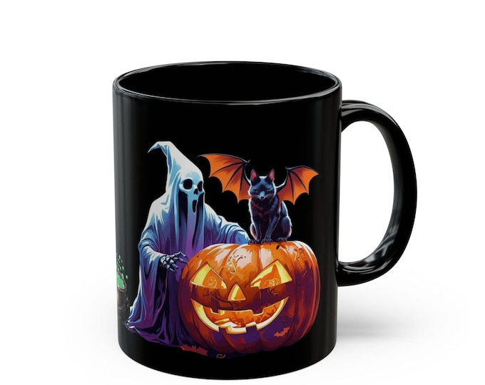 Spooky Black Halloween Mug, Gothic Coffee Cup, Creepy Decor