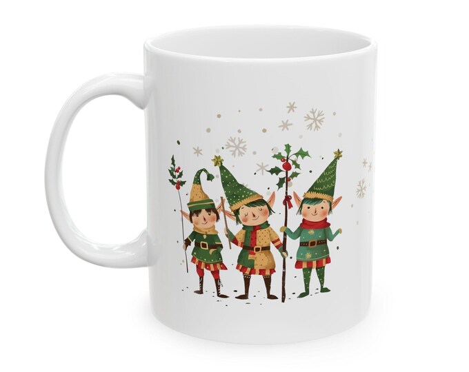Christmas Elf Ceramic Mug, Holiday Coffee Tea Cup.