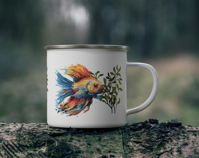 Camping Mug - Outdoor Adventure Enamel Cup, Campfire Drinkware, Hiking Gear, Wilderness Gift, Nature Lover Accessories