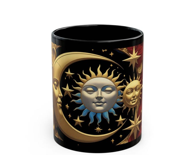 Celestial Black Mug - Astrology-Theme Coffee Cup, Sun and Moon Design, Starry Night Gift, Witchy Mug for Home and Office, Horoscope [...]