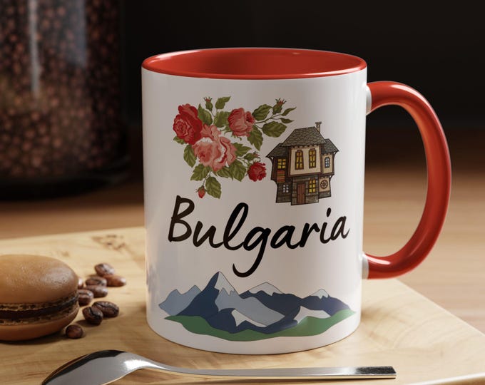 Mug, Bulgaria Floral Mountain Accent Coffee Mug, Gift for Bulgarian, Ceramic Tea Cup, Kitchen Decor, Unique Souvenir