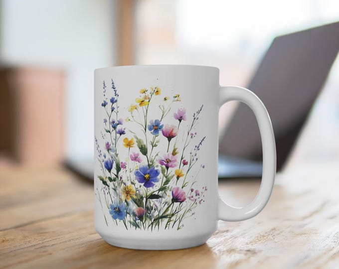 Floral Garden Mug - 15oz Hand-Painted Design, Perfect Gift for Garden Lovers, Tea Coffee Cup, Home Decor, Spring Vibes