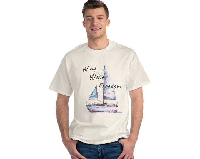 Sailboat Graphic Tee, Wind Waves Freedom Shirt, Nautical Summer T-Shirt, Beach Outfit, Gift for Sailors, Ocean Lover Apparel