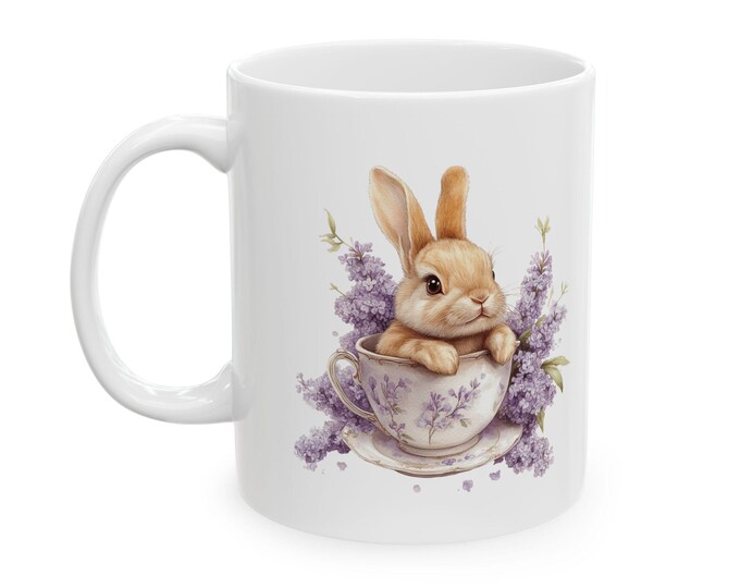 Floral Rabbit Portrait Mug | Ceramic Mug