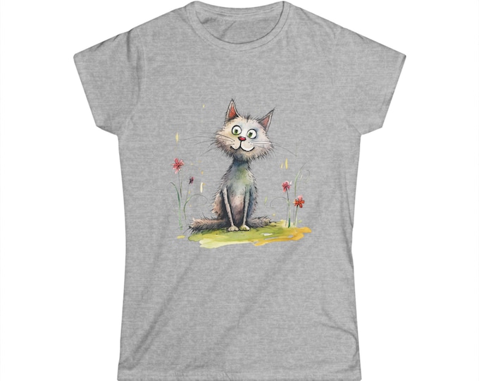 Whimsical Cat Women's Tee, Cute Cat Shirt, Funny Pet Lover T-Shirt, Gift for Cat Moms, Playful Animal Art Tee, Casual Everyday Wear