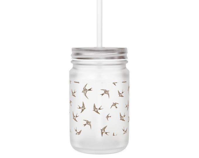 Decorative Mason Jar with Bird Design, Perfect for Home Decor, Gifts, Parties, Summer Drinking, Rustic Kitchen