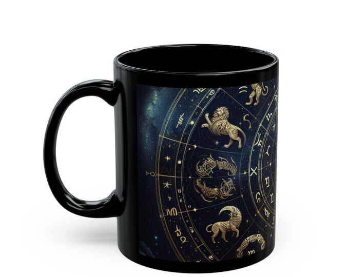 Zodiac Astrology Mug - Magical Celestial Black Coffee Cup, Astrology Lover Gift, Horoscope Mug, Star Sign Coffee Mug, Witchy Drinkware