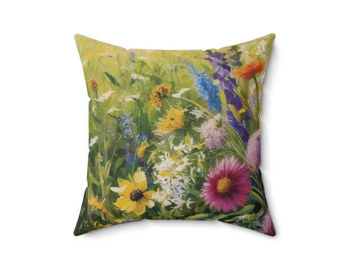 Floral Garden Square Pillow - Cozy Home Decor, Boho Accent, Gift for Garden Lovers, Nature Inspired Cushion, Spring Vibes