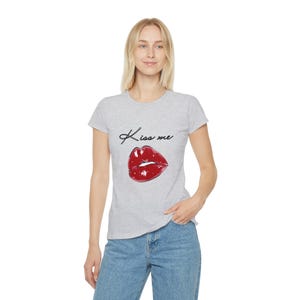 Kiss Me Graphic Tee, Women&#39;s Combed Cotton T-Shirt
