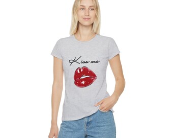 Kiss Me Graphic Tee, Women's Combed Cotton T-Shirt