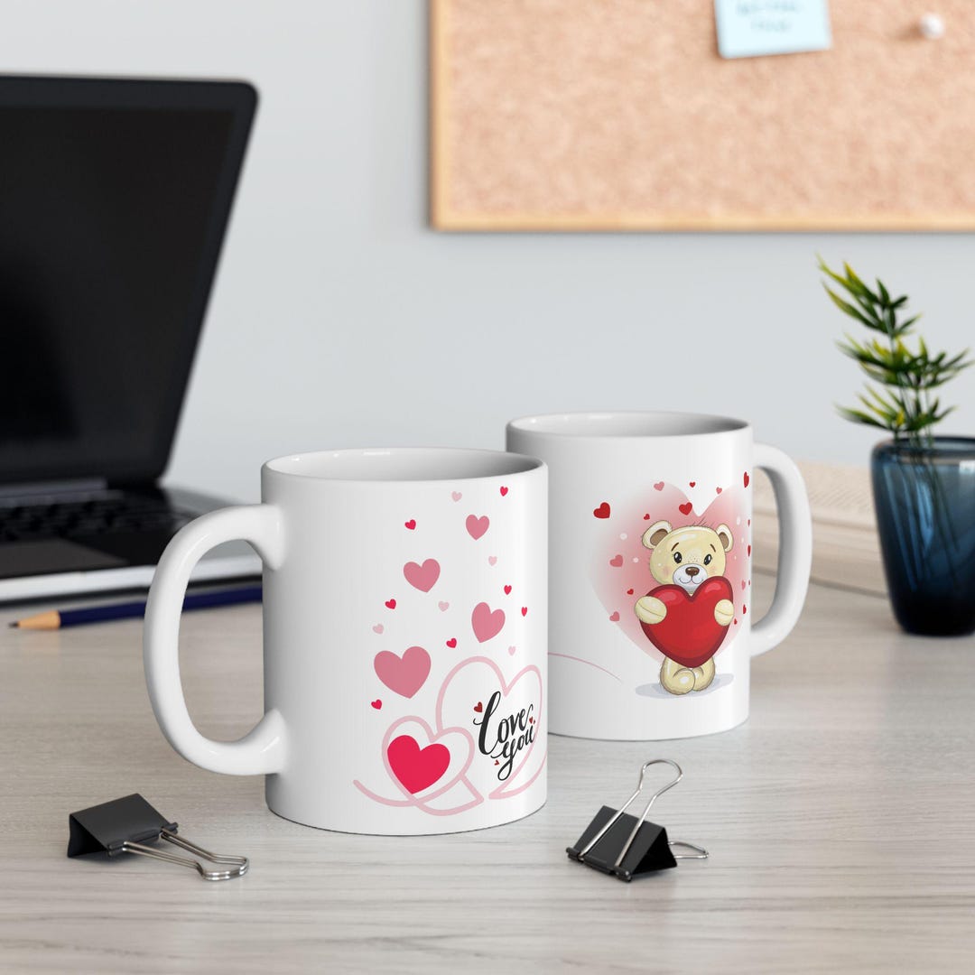 Cute Teddy Bear With Hearts Mug | Valentine's Ceramic Coffee Cup - Etsy