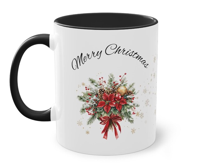 Merry Christmas Coffee Mug, Two-Tone Holiday Drinkware