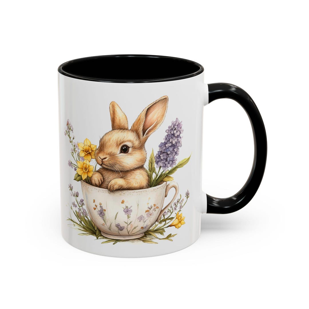 Bunny in Teacup Mug | Floral Spring Rabbit Coffee Cup - Etsy