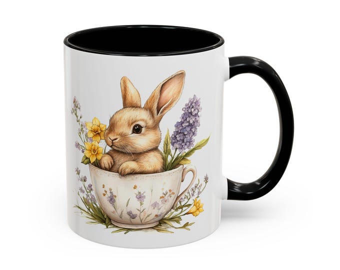 Bunny in Teacup Mug | Floral Spring Rabbit Coffee Cup