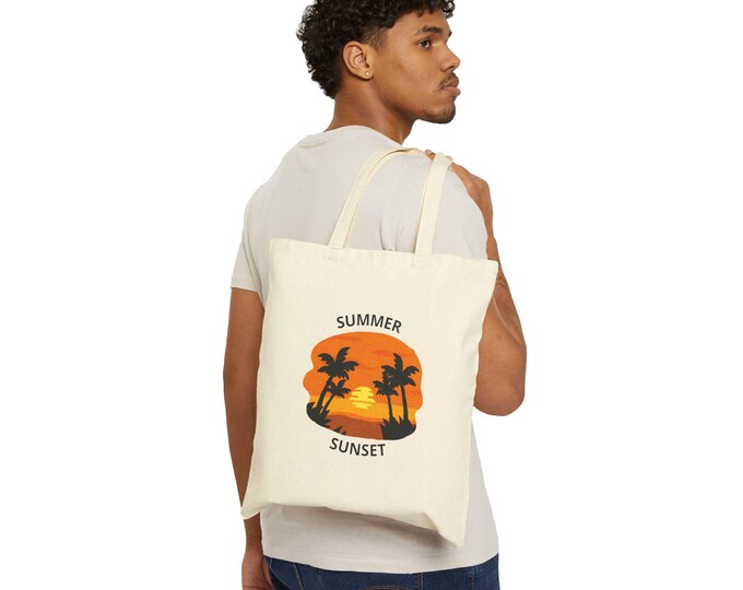 Summer Sunset Canvas Tote Bag | Beach Essentials, Reusable Shopping Bag, Eco-Friendly Gift, Vacation Accessory, Tote For Outdoors
