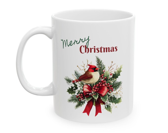 Cardinal Christmas Mug, Festive Holiday Coffee Cup