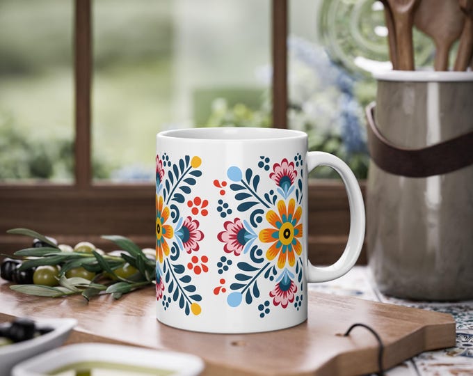 Floral Mug, perfect for tea and coffee lovers, Mother's Day gift, birthday present, ceramic cup, botanical design, cute kitchen decor