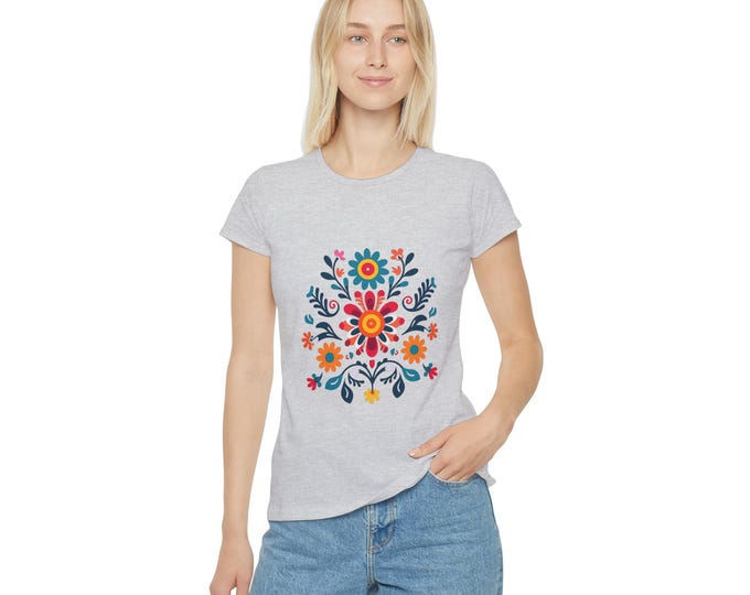 Floral T-Shirt, Women's Graphic Tee, Boho Chic Style Shirt, Flower Print Top, Feminine Clothing
