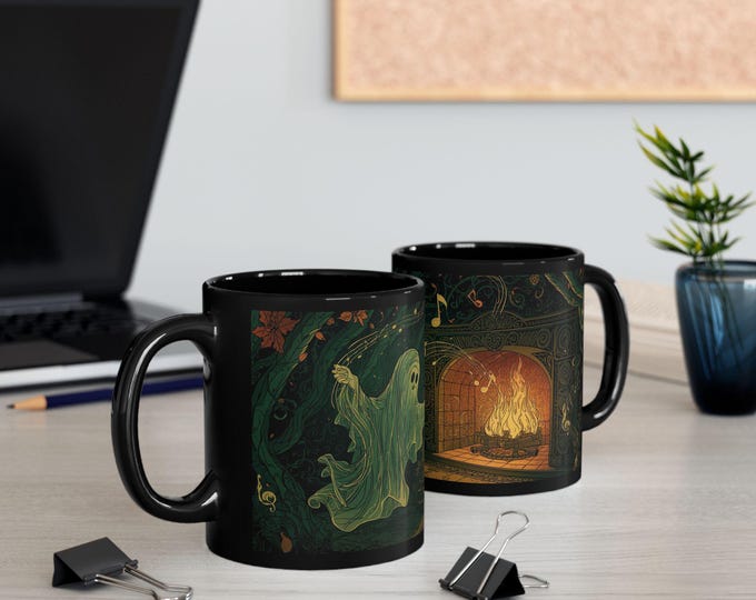 Spooky Ghost Halloween Mug: Enchanted Black Coffee Cup