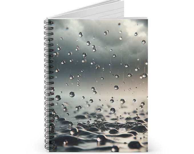 Rain Drops Spiral Notebook, Aesthetic Journal, Writing Diary, Gifts for Nature Lovers, College Supplies, Waterproof Cover