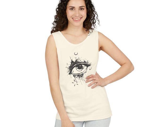 Bohemian Eye Tank Top, Sleeveless Graphic Tee, Summer Clothing, Unisex Boho Top, Festival Wear
