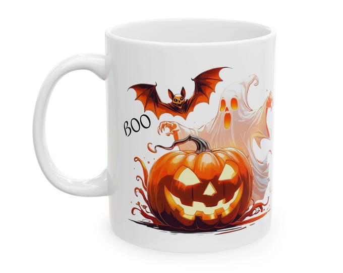 Spooky Ghost Ceramic Coffee Mug, Halloween Decor & Gift