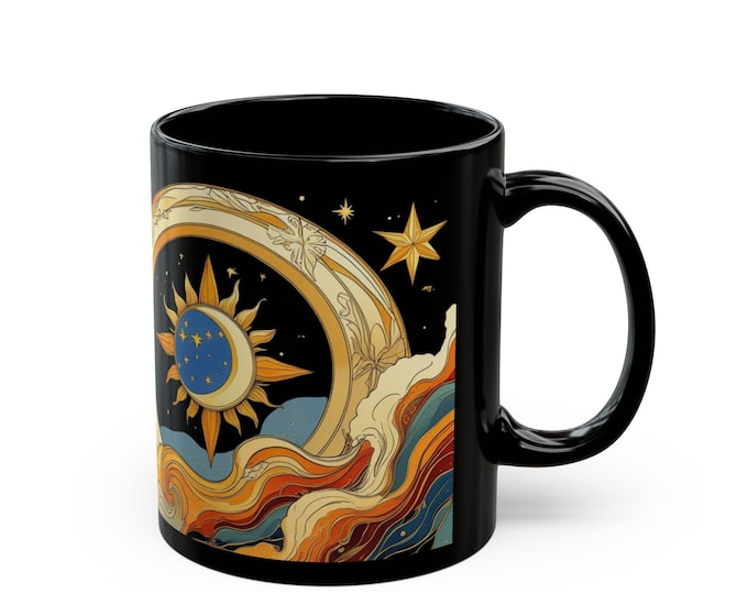 Celestial Sun & Moon Coffee Mug, Astrology Mug for Tea Lovers, Cosmic Gift, Artisanal Ceramic Cup, 11oz 15oz Options