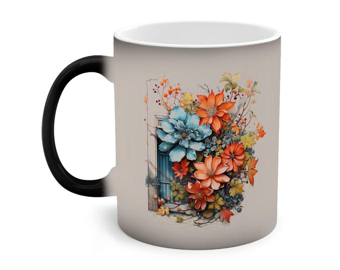 Floral Color-Changing Mug, 11oz - Heat Sensitive Coffee Cup for Flower Lovers, Unique Gift, Kitchen Decor, Birthday Present, Custom Mug