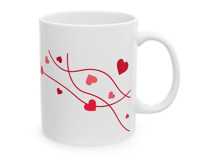Red Heart Vine pattern Mug | Ceramic Valentine Coffee Cup