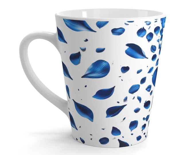 Elegant Blue Petal Latte Mug - Floral Coffee Cup, Aesthetic Tea Mug, Gift for Garden Lovers, Home Decor, Birthday Present
