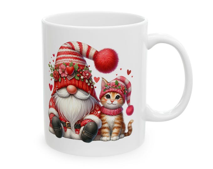 Valentine Gnome Mug | Cute Gnome with Hearts Ceramic Mug