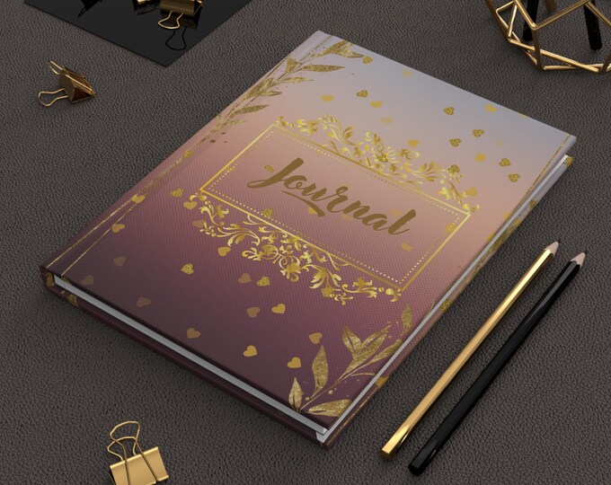 Elegant Heart Themed Hardcover Journal, Perfect for Daily Writing, Gift for Friends, Wedding Planner, Brown and Gold Design