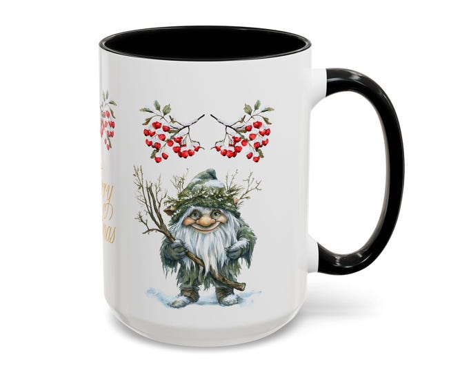 Merry Christmas Gnome Accent Coffee Mug | Holiday Berries, 11/15oz