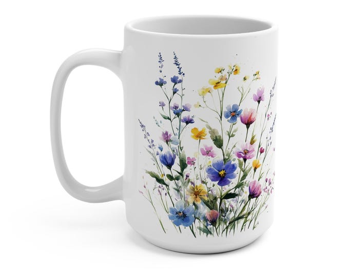 Hand-Painted Floral Garden Mug ,15oz Ceramic Coffee Cup