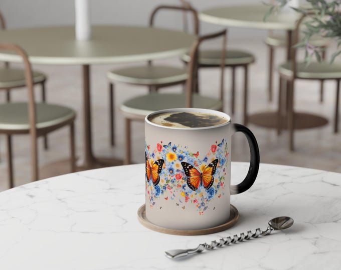 Butterfly Floral Color-Changing Mug, Heat Sensitive Coffee Cup, 11oz, Unique Gift Idea, Kitchen Decor, Tea Lover's Present