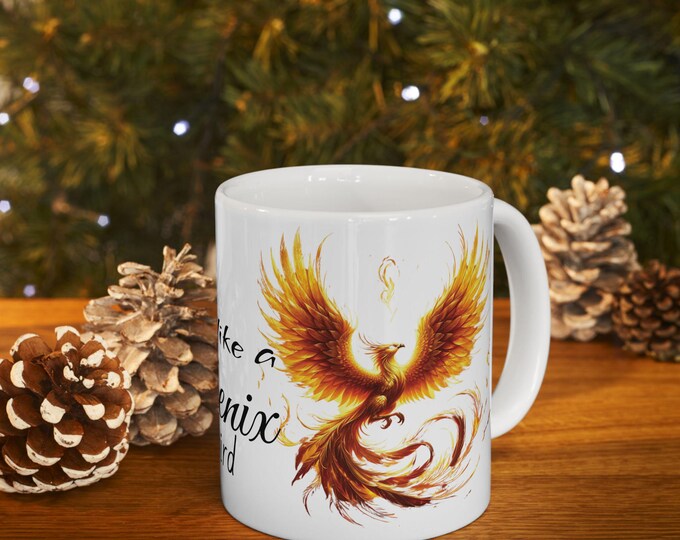 Be Like A Phoenix Bird Mug - Inspirational Ceramic Coffee Cup, Motivational Gift, Sunflower Design for Dreamers, 11oz