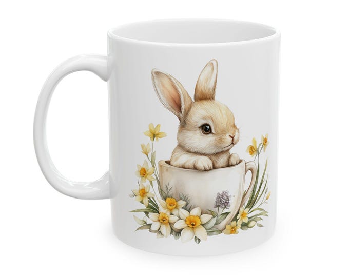 Bunny in Teacup Ceramic Mug | Easter Spring Decor.