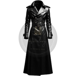 Genuine Leather Trench Coat: Classic Black Overcoat