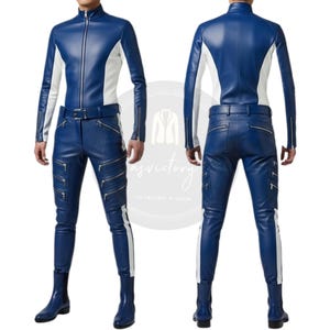 Premium Men&#39;s Leather Motorcycle Two-Piece Leather Rider Outfit–Handcrafted Leather Racing Suit with Zipper Pockets – Gift for him