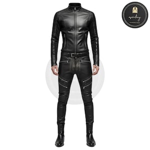 Premium Black Quilted Leather Jacket & Pants Set for Moto Riders–Edgy Style Custom Biker Set–Pants with Ribbed Knees Handmade Leather Outfit
