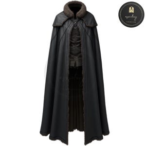 Gothic Leather Cloak with Fur Trim – Medieval Fantasy Costume – Cosplay Full-Length Cape – Handcrafted Renaissance Cape