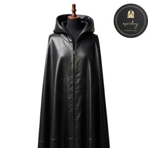 Black Leather Hooded Cloak: Gothic Cosplay Cape