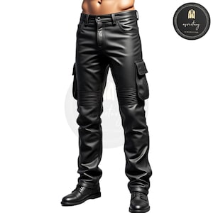 Men&#39;s Genuine Black Leather Cargo Pants - Handcrafted Multi Pockets Utility Pants for Mens - Custom Leather Pants - Gothic style Biker pants