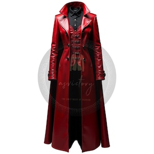 Damen Roter Leder Langer Mantel - Handgefertigter Frauen Trench Ledermantel - Leder Trenchcoat für Damen