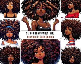 Crowned In Curls PNG | Afro Queen Clipart | Black Girl Digital Art | Melanin Pop Art | Curly Hair PNG| Sublimation Designs | Afrocentric PNG