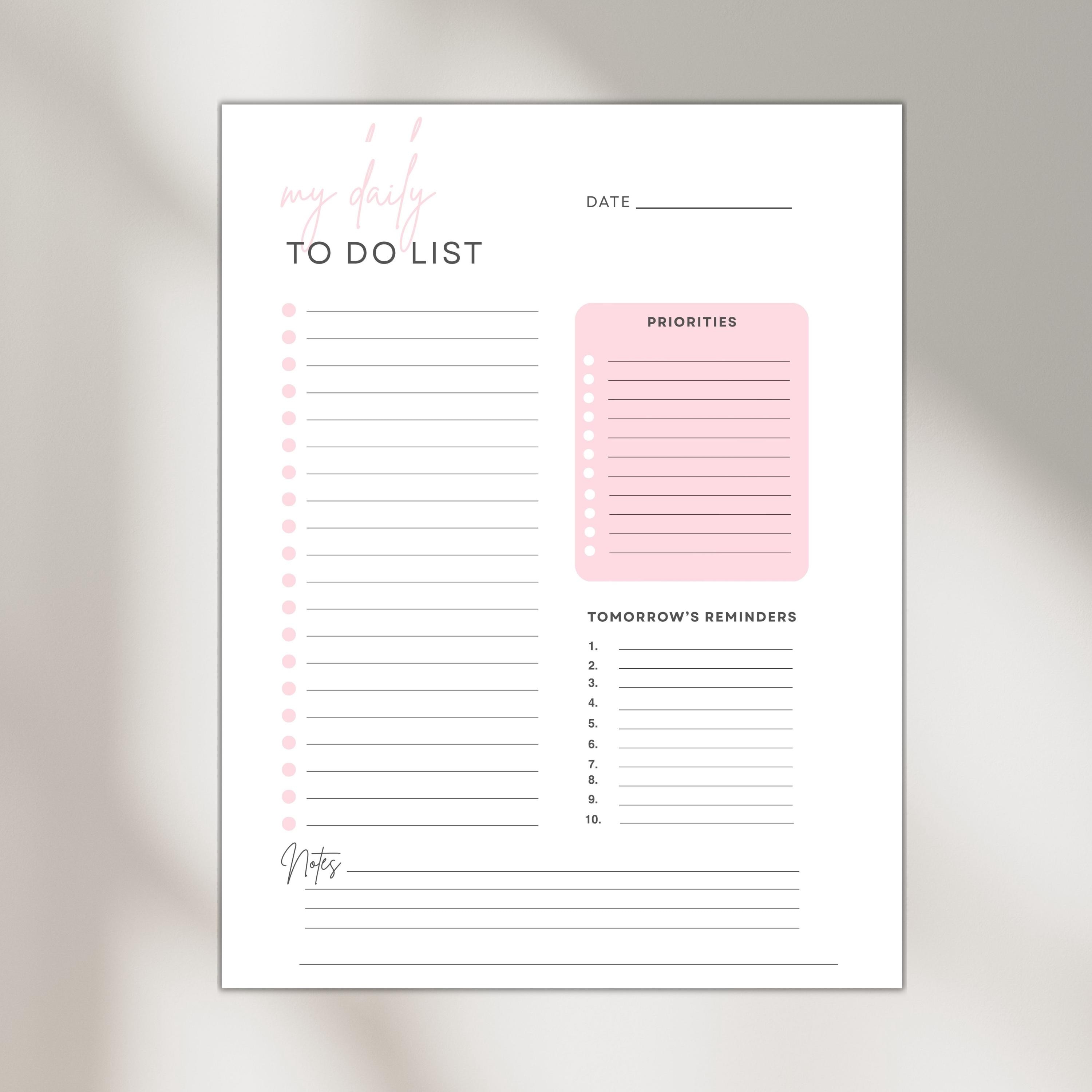 To-do List Printable PDF, Daily Checklist Template in 3 Colours ...